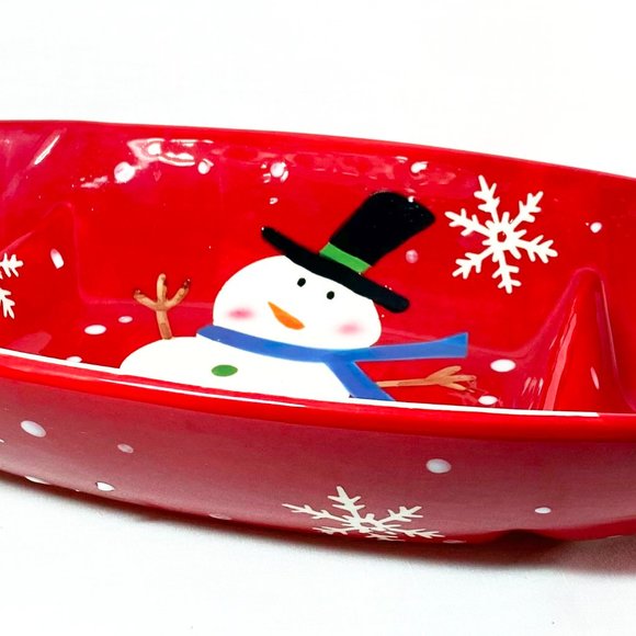 3 Section Divided Compartment Serving Tray Platter Christmas Frosty the Snowman - Picture 3 of 6